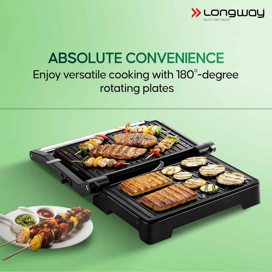Longway Crisp Master 1000 W Electric Panini Sandwich Maker,Coating Cast Aluminum(Metallic Silver)