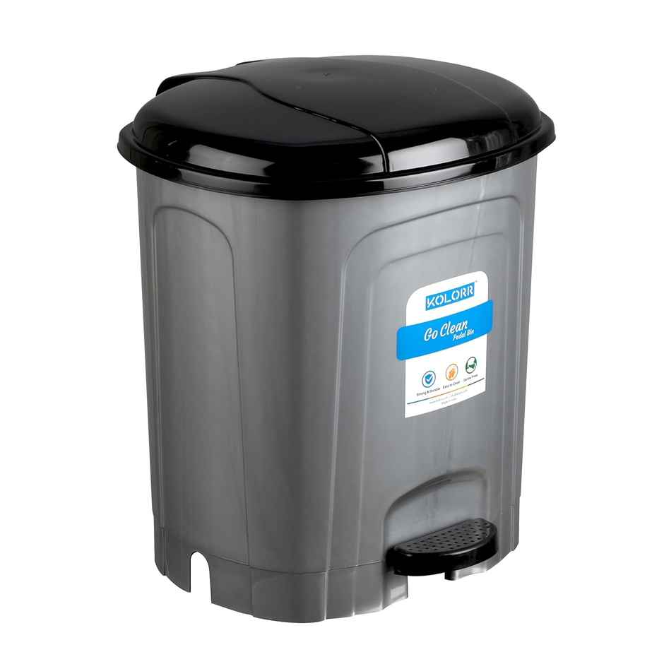 Kolorr 23 Litres Plastic Pedal Dustbin Go Clean/Large Size Trash Can/ Home, Kitchen Silver