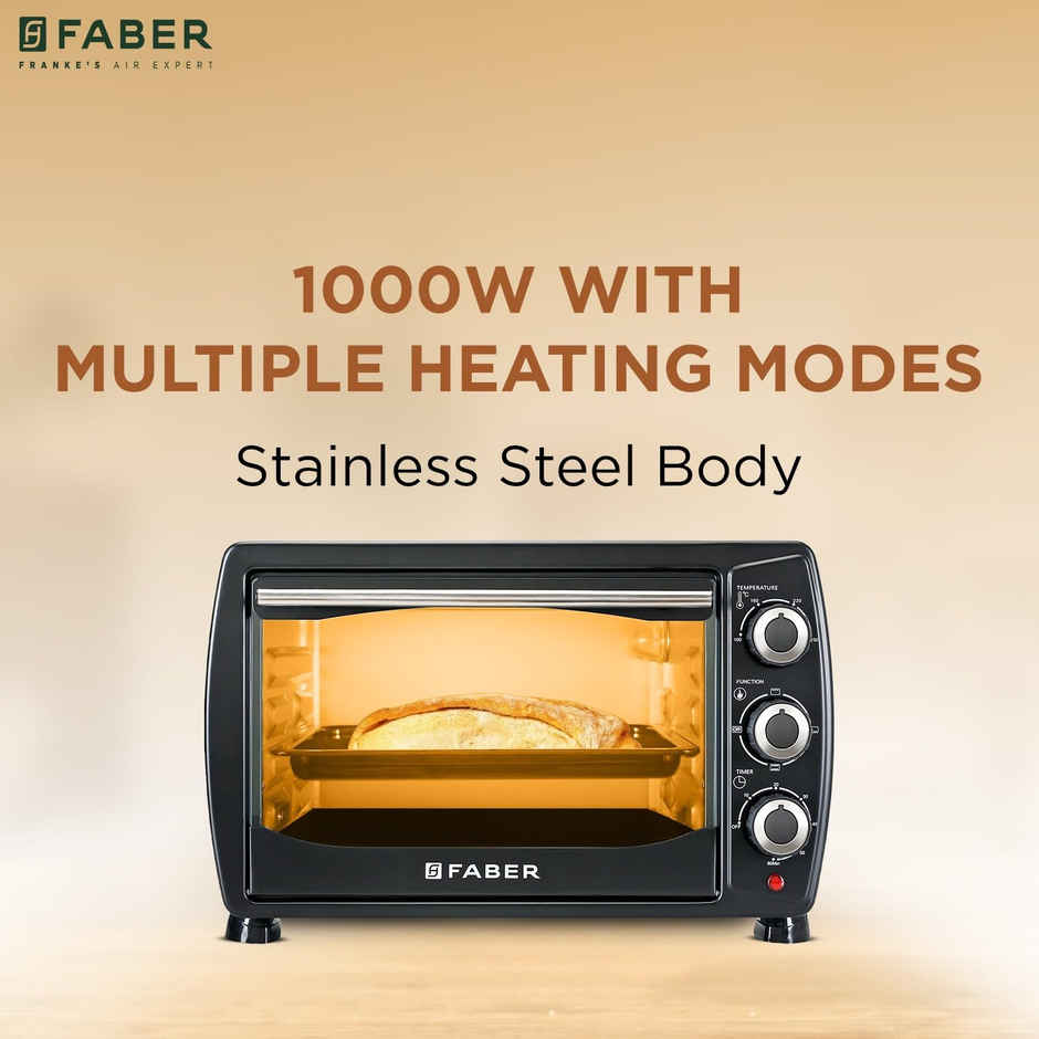 Faber 20L 1400 Watts OTG | 4 Stage Functions, Upper & Lower Heating | Indicator Light, Auto-Shut | Black
