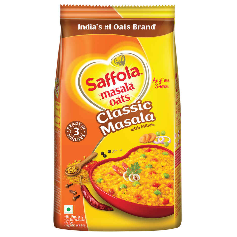 Saffola Masala Oats Classic Masala | Tasty, Anytime Snack | Millets Goodness- with Bajra & Jowar