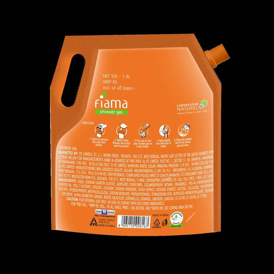 Fiama Shower Gel Peach & Avocado, Body Wash with Skin Conditioners for Soft Moisturised Skin, Pouch Combo