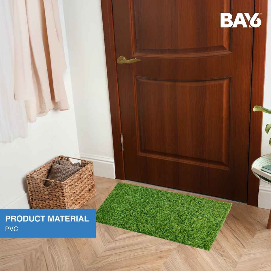 BAY6 PVC Anti-Skid Artificial Grass Outdoor Mat - Green | 2pc - 37 x 57 cm