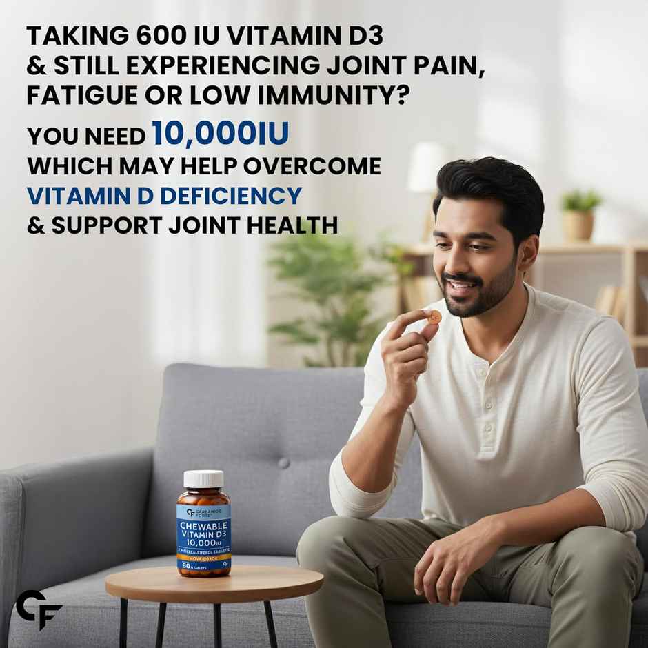 Carbamide Forte Vitamin D3 10000 IU Chewable Tablets | Orange Flavour | 60 Tablets