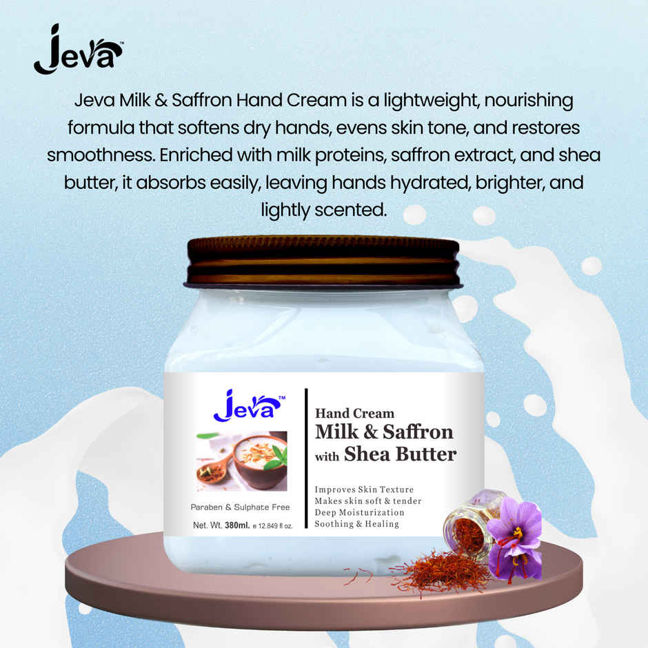 Jeva Milk and Saffron Hand Cream with Shea Butter Deep Moisturizing and Softening Gel