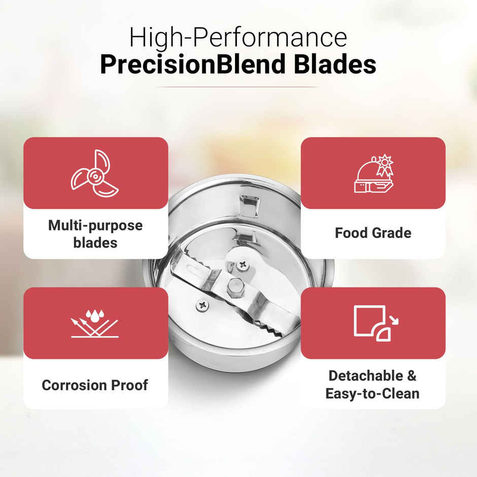 V-Guard Brillio 750 W Powerful Mixer Grinder | Stainless Steel Blades | Red