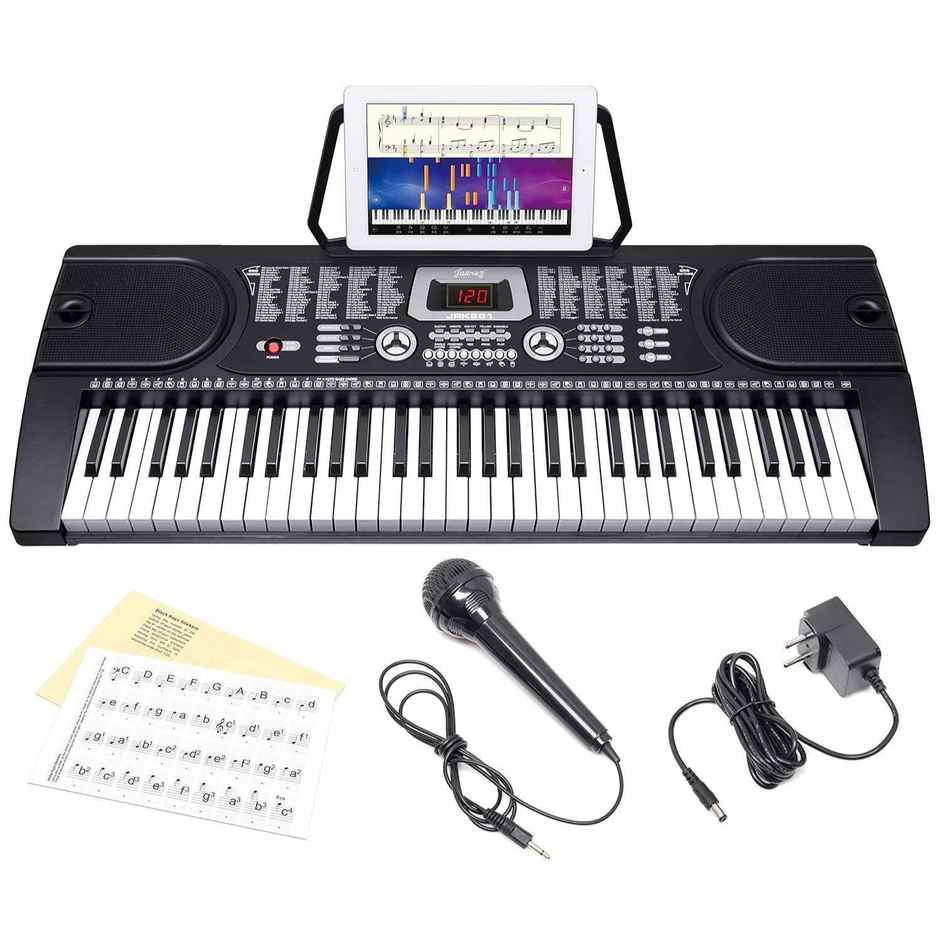 Juarez 61-Key Electronic Keyboard with LED Display, 255 Rhythms, Mic, Music Stand & USB