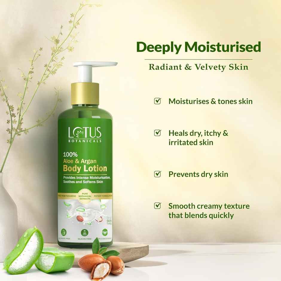 Lotus Botanicals 100% Aloe & Argan Body Lotion Deeply Moisturizes Dry Skin