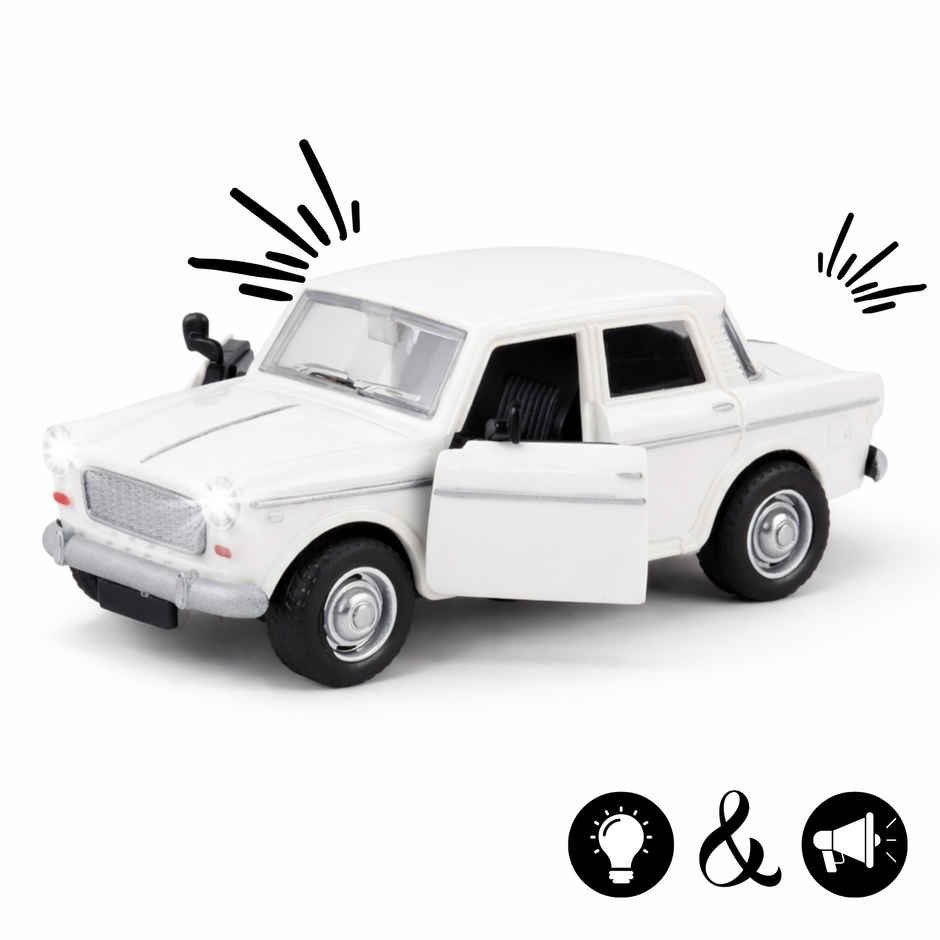 Race n Roll Light & Sound Retro Sedan Toy Car Pull back Vehicle Fia White