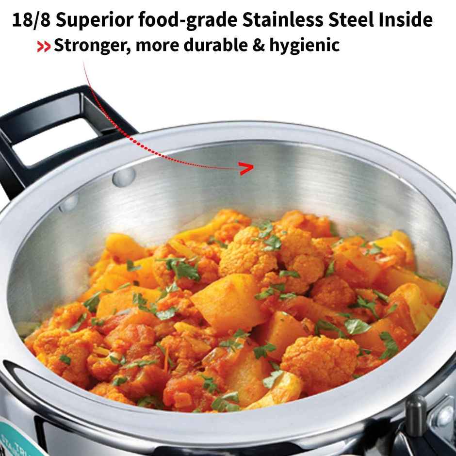 Hawkins 3.5 Litre Triply Stainless Steel Pressure Cooker, Inner Lid Cooker, Silver (Hsst35)