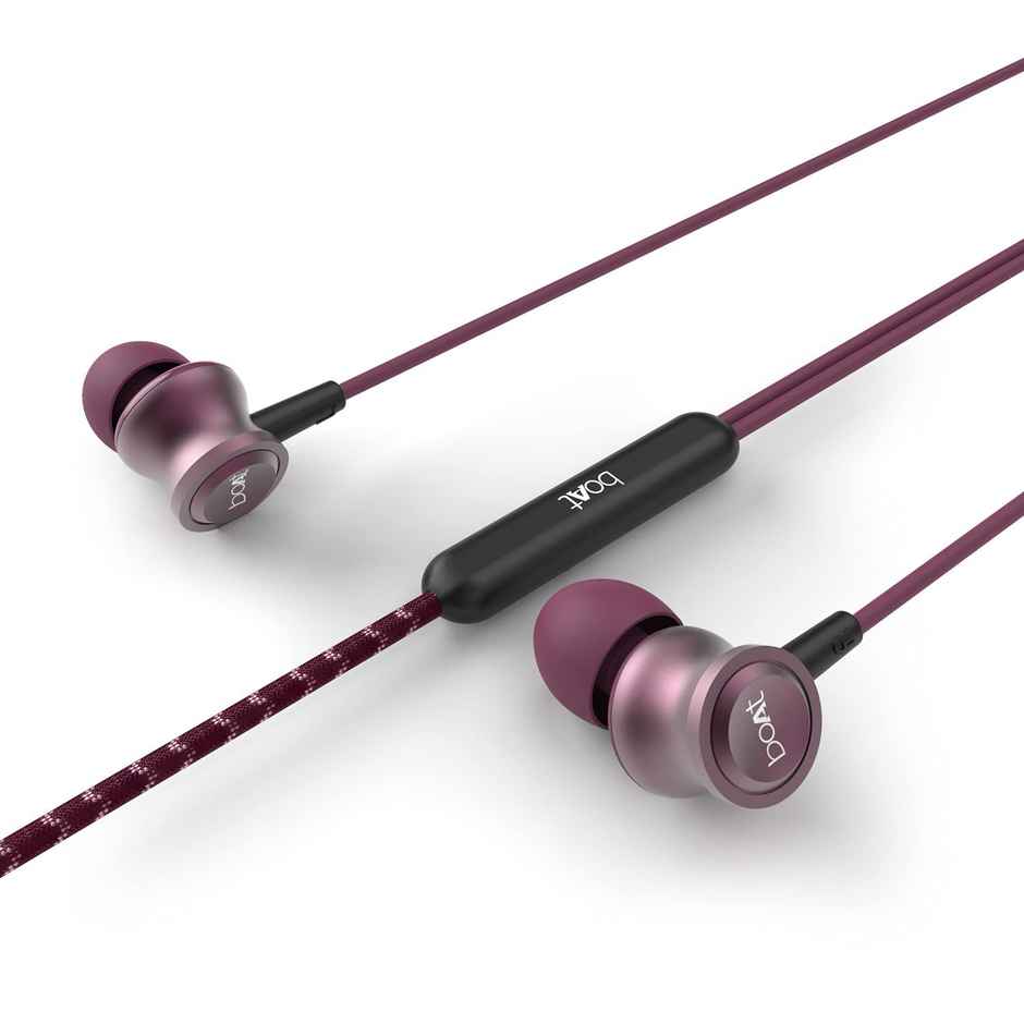 boAt Bassheads 152 in Ear Wired Earphones with Mic, 3.5mm Audio Jack - Maroon Mirage