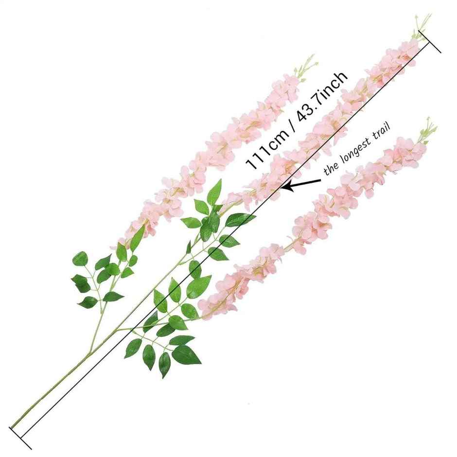 Artificial Silk Wisteria Hanging Flower Garlands Set  of 6 | Light Pink | 111 cm | Tied Ribbons