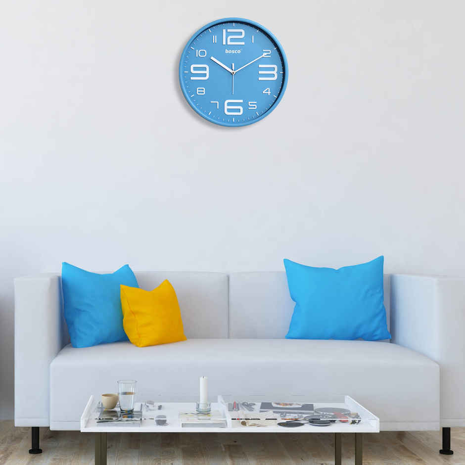 Bosco Modern Silent Pastel Blue Dial Embossed Bold Numbers 30 CM Wall Clock BWC 2117