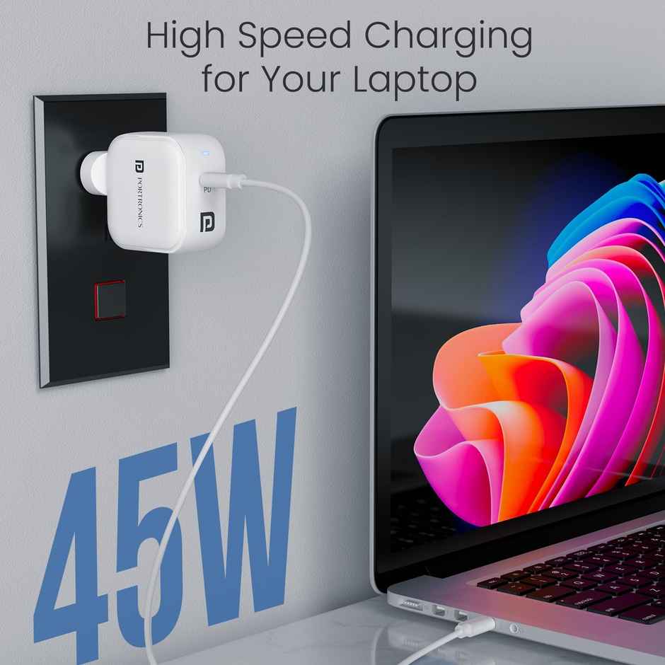 Portronics 45W Adapto 45C Type C SuperFast Charger Adaptor with Type C Cable