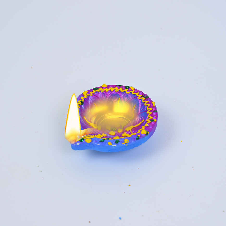 Designer Clay Diya | Pack Of 4 | Blue & Pink | Pan Aromas
