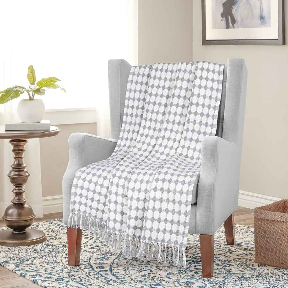 Furnofy Decorative Cotton Sofa Throws (50x60 Inches) - White Checkered
