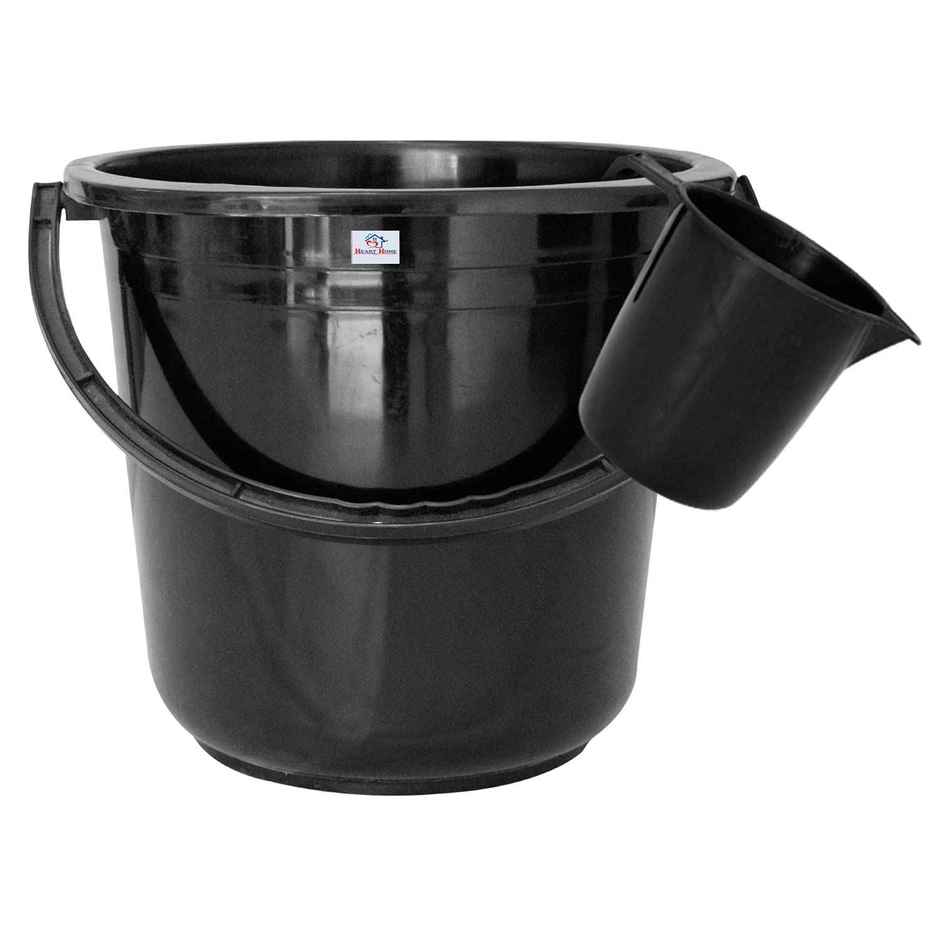 Kuber Industries 2 Pieces Unbreakable Plastic Multipurpose Bathroom Bucket & Mug Set (Black)