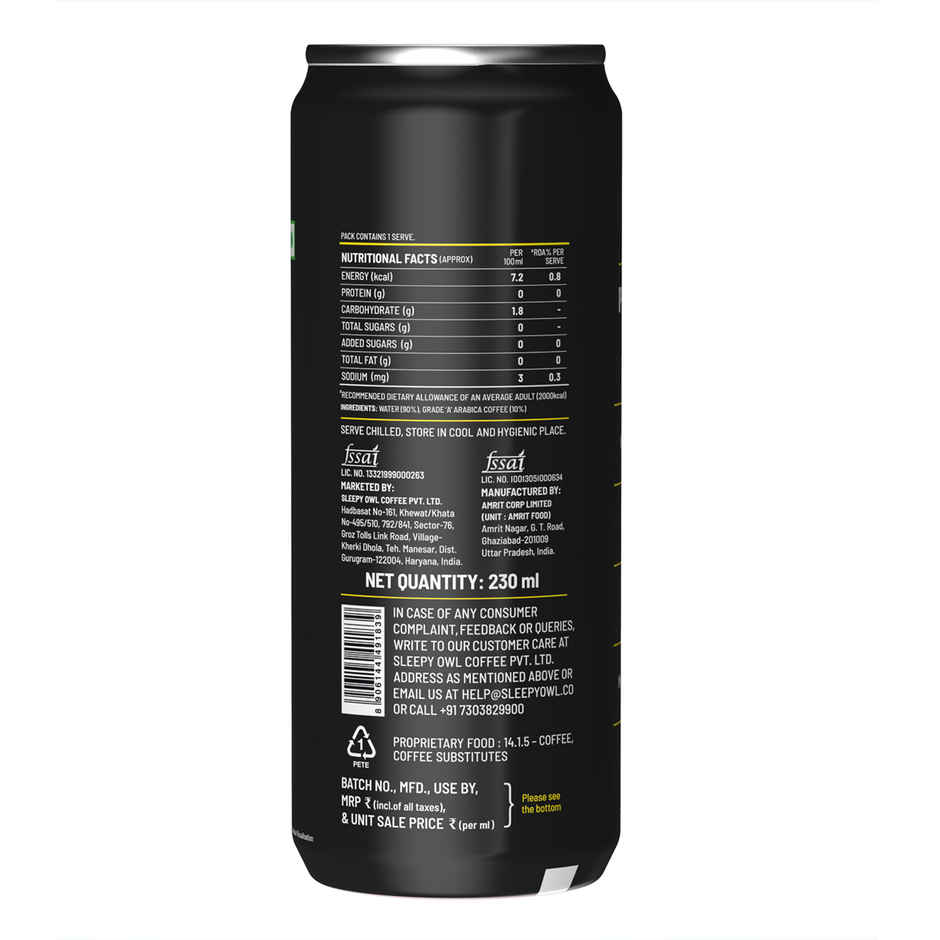 Sleepy Owl Cold Brew Black Coffee Can | Ready to Drink Coffee Beverage