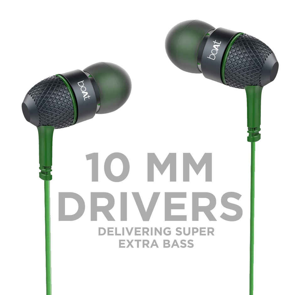 boAt Bassheads 180 in ear Earphones w/ Super Extra Bass, One Button Mic(Forest Green)