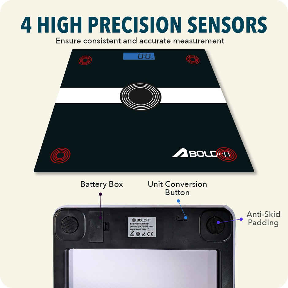 Boldfit Weight Machine for Body Weight Weighing | Digital Large LCD Display - Black | Paramount