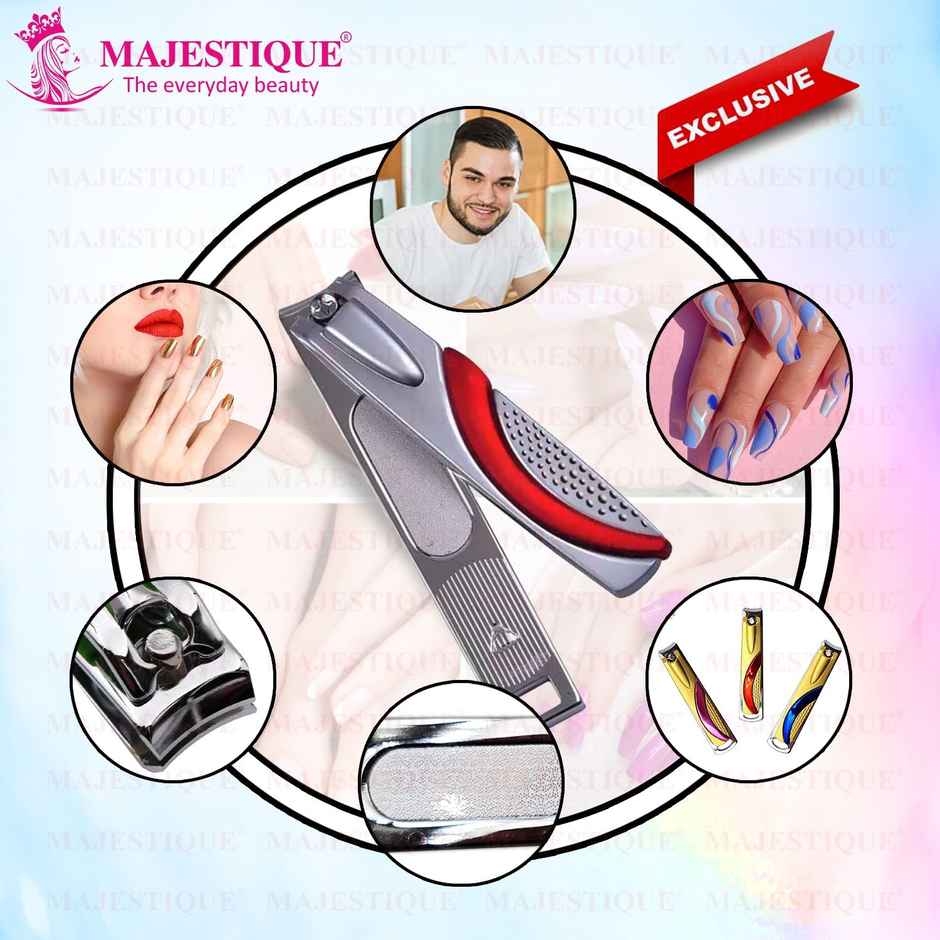 Majestique Glitter Nail Clipper with Comfort Grip - Stainless Steel | Color May Vary