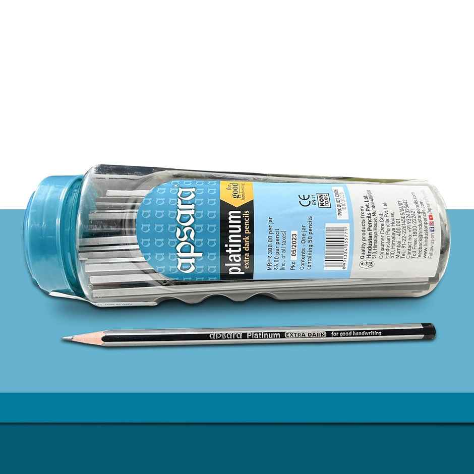 Apsara Platinum Jar-Pack Of 50, Extra Dark Black Lead, Hexagonal Body, Soft Wood