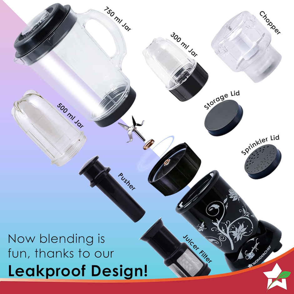 Wonderchef Nutri - Blend Juicer | Mixer | Grinder & Chopper | 400W | 3 Jars & 1 Chopper - Black