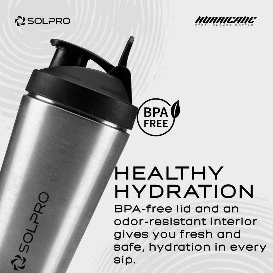 Solpro Hurricane Stainless Steel Shaker Bottle | Gym Shaker | 950 ml