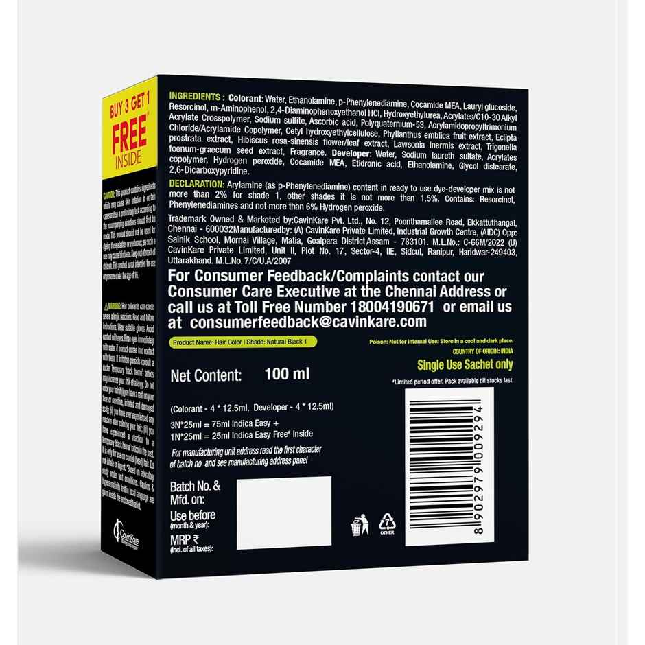 Indica Natural Black Hair Color Shampoo | Buy 3 Get 1 Free