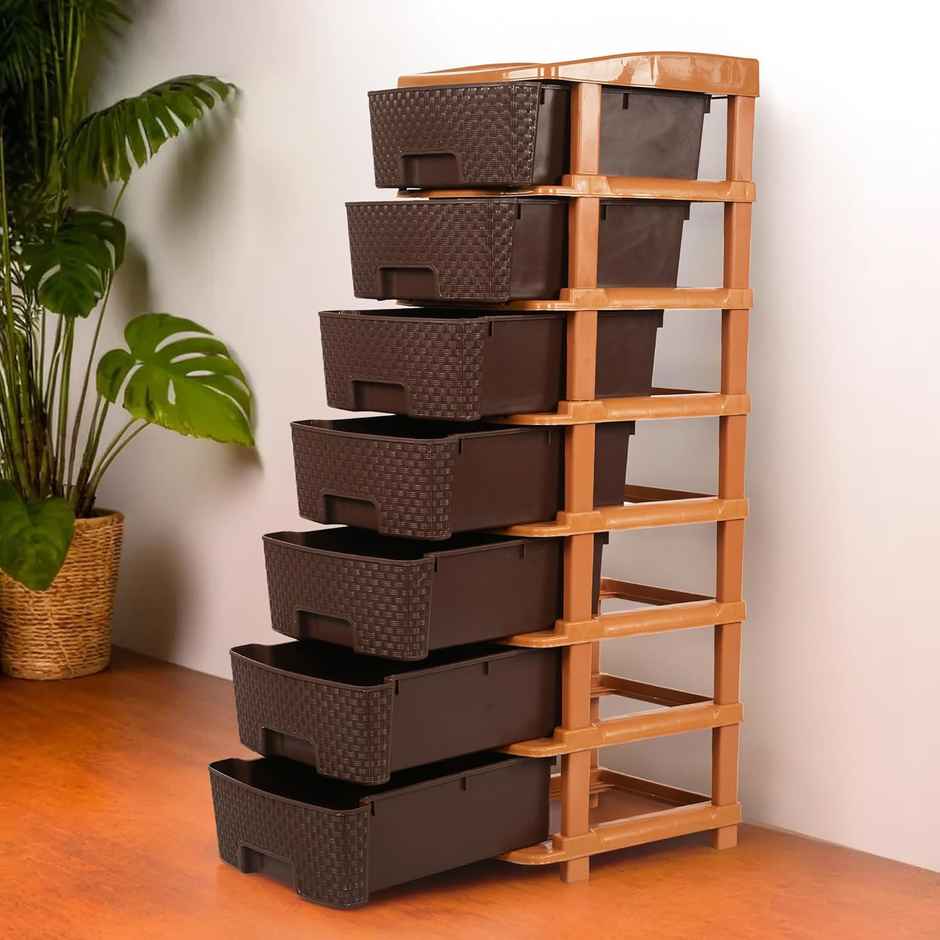Kuber Industries 7-Layer & 57 L Modular Drawer Storage Organizer | Chocolate Brown