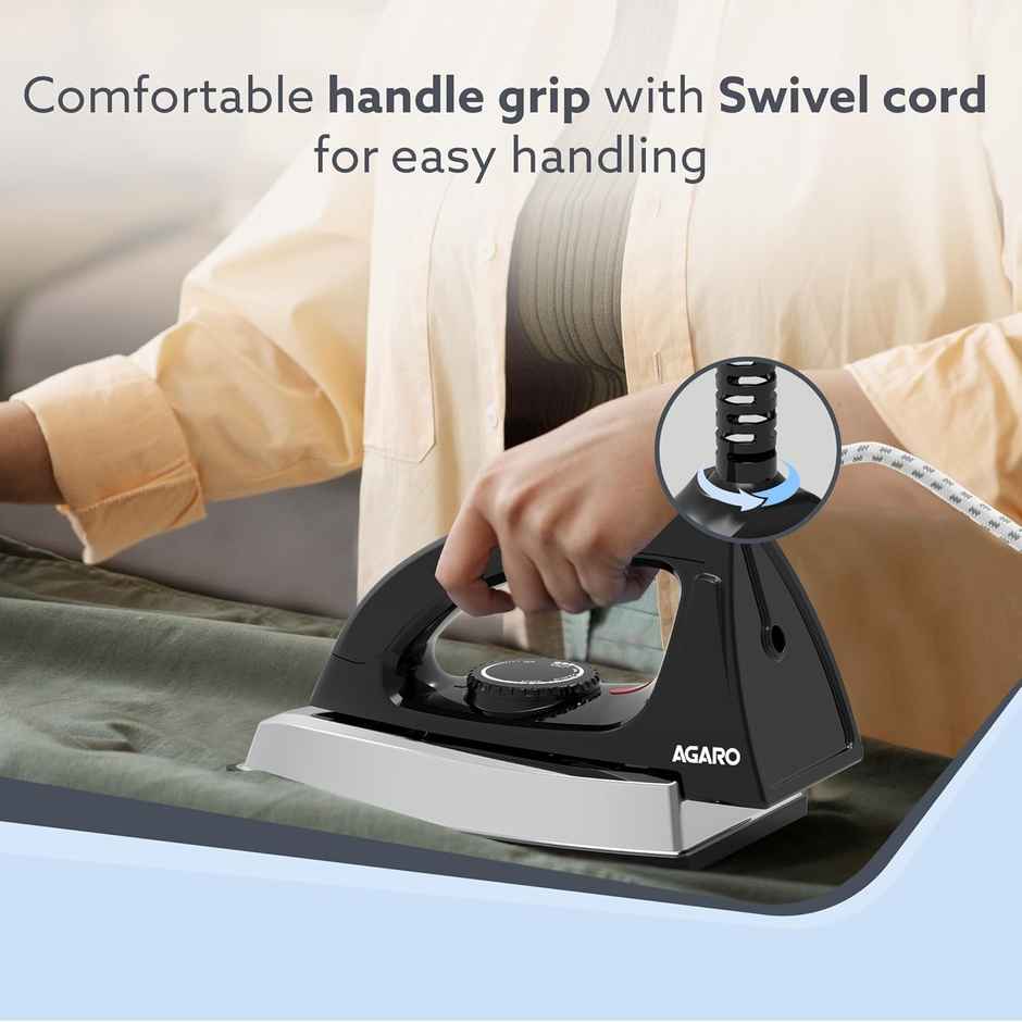 Agaro Regal Heavy Weight Electric Dry Iron, 1000W, Non- Stick Coated Heavy Sole Plate