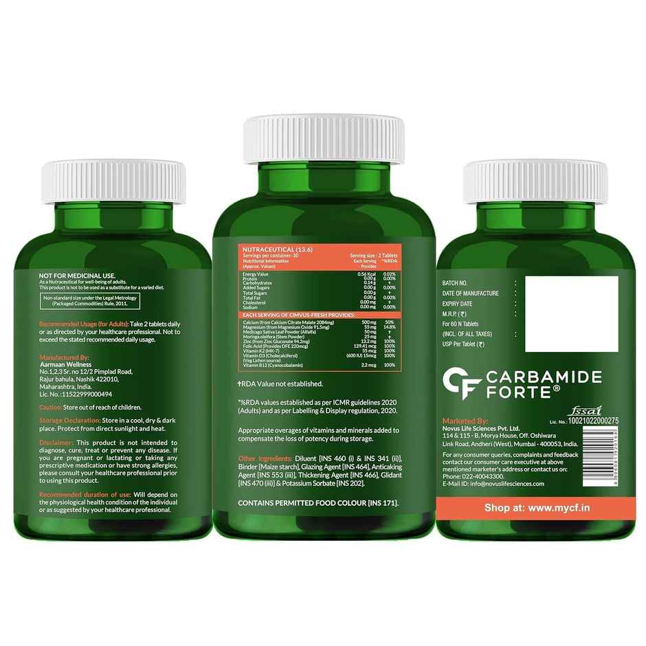Carbamide Forte Veg Calcium And Vitamin D3 Tablets Calcium Tablets for Women & Men Calcium Magnesium