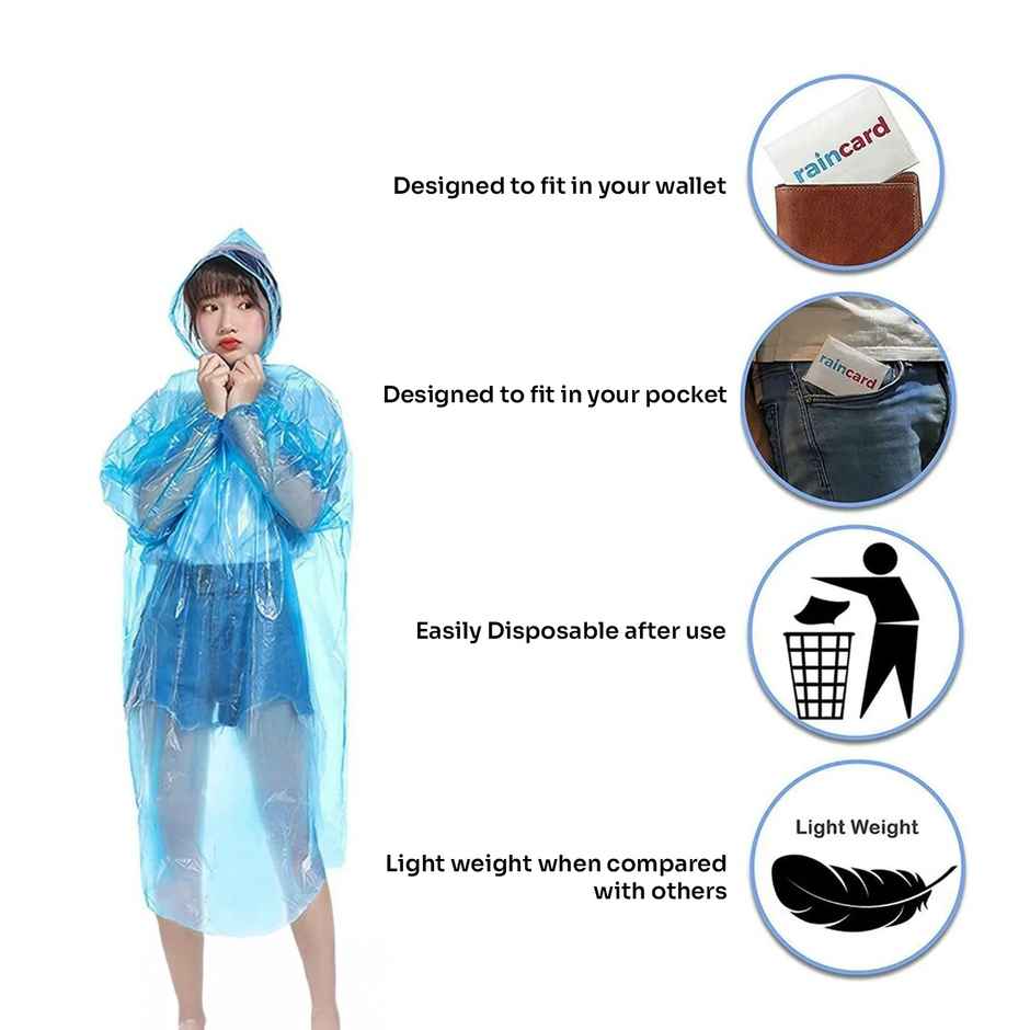 Urbanfix Unisex Disposable Waterproof Rain Card | Pocket Size| Reusable & Easy to Carry | Free Size