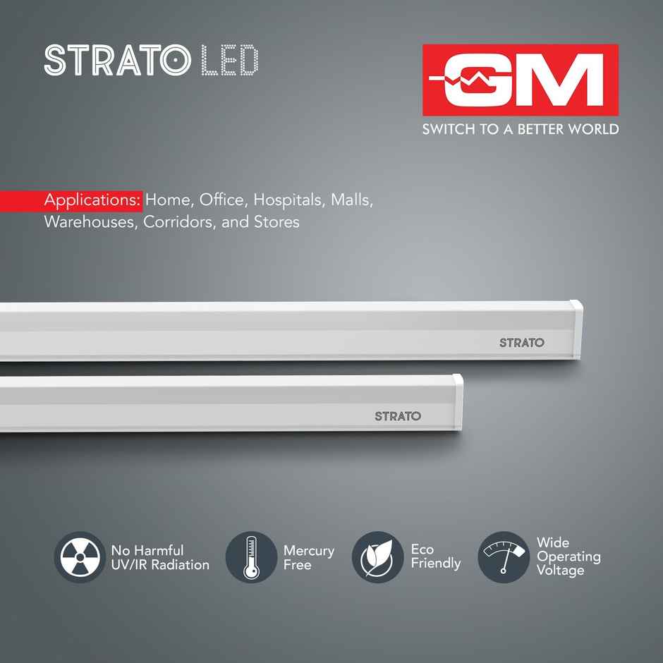 Gm Strato 22 Watt Led Batten Tube Light, 100 Lumens Per Watt, 6500K, Long Life