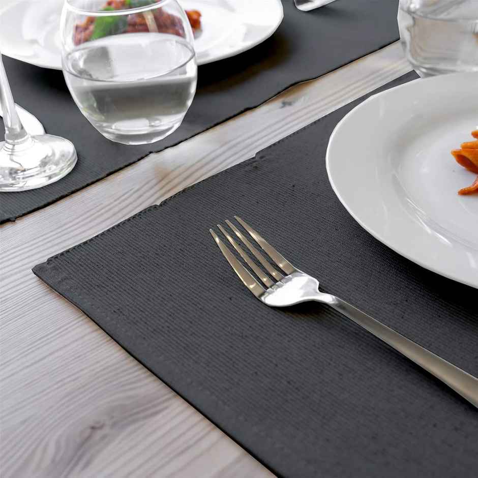 Lushomes Dining Table Mats - Ribbed Cotton Grey | 13 x 19 inch