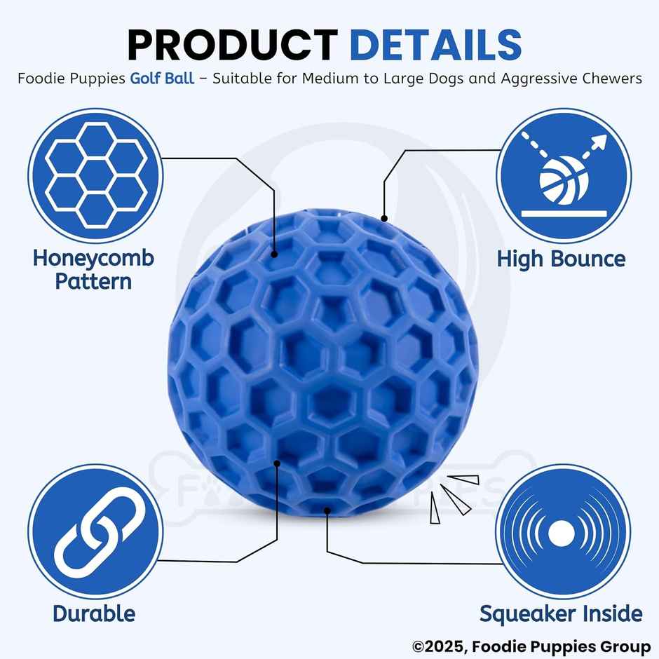 Foodie Puppies Tough Rubber Squeaky Dog Chew Golf Ball