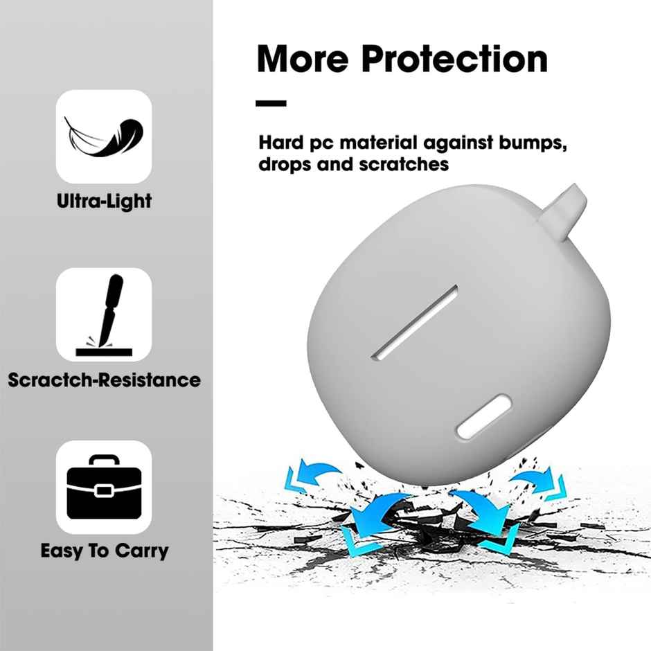 Sounce Earphone Case Cover Compatible for Boat Airdopes 170, Soft Silicone Skin Case Cover Shock-Absorbing Protective Case with Keychain-Grey