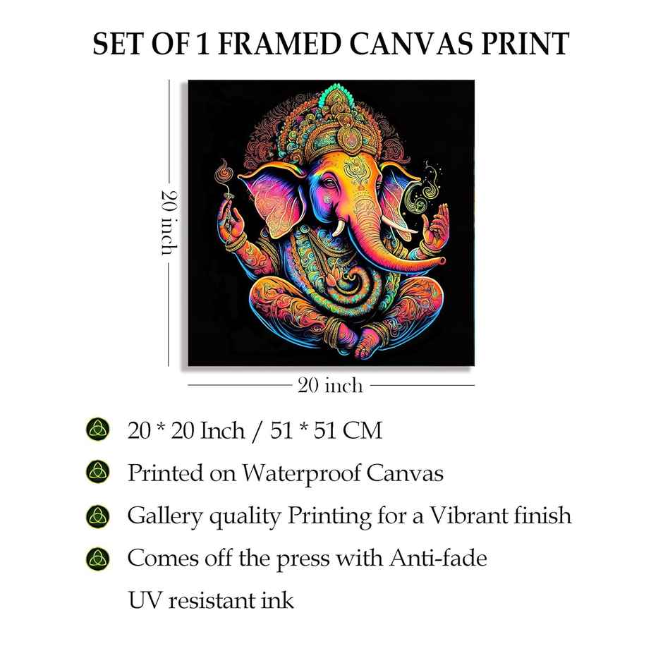 Indianara Lord Ganesha Canvas Painting for wall decoration | 20 x 20 inch - 10413