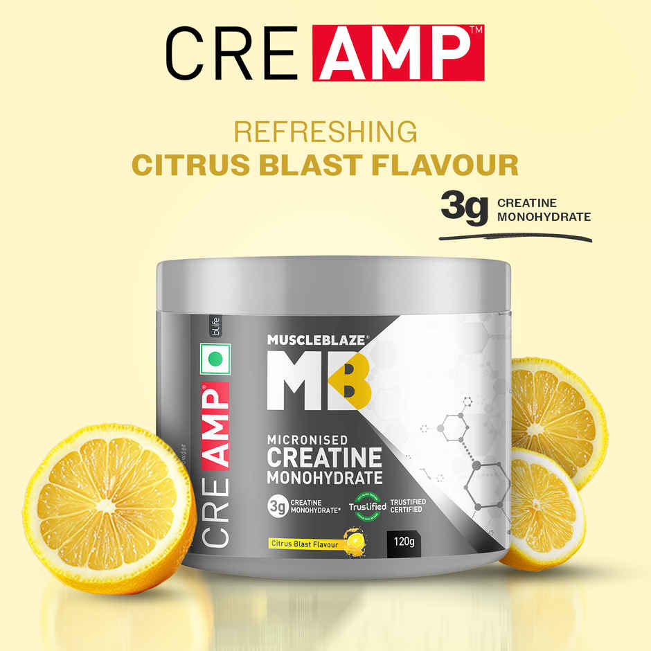MuscleBlaze Creatine Monohydrate CreAMP with CreAbsorb | 30 Servings | Citrus Blast