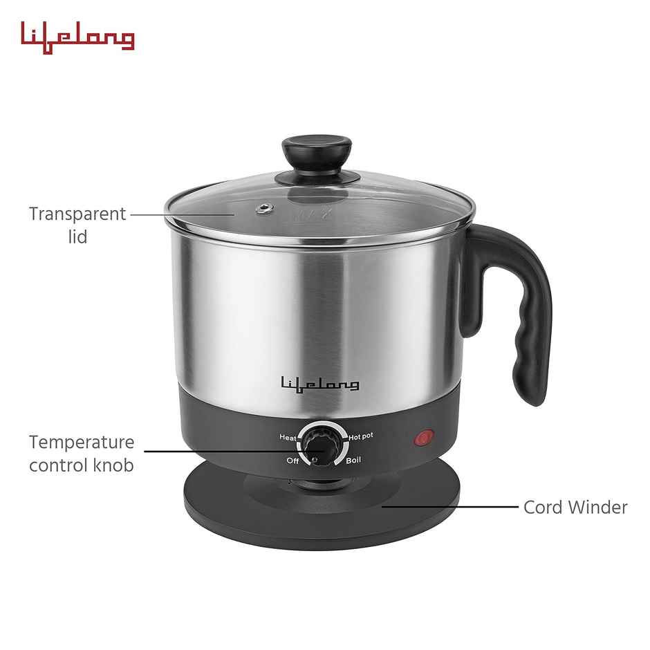 Lifelong Multifunction Cooker Kettle 1.5 L - Best For Boiling Milk Eggs Soup & Maggi Noodles - 600W
