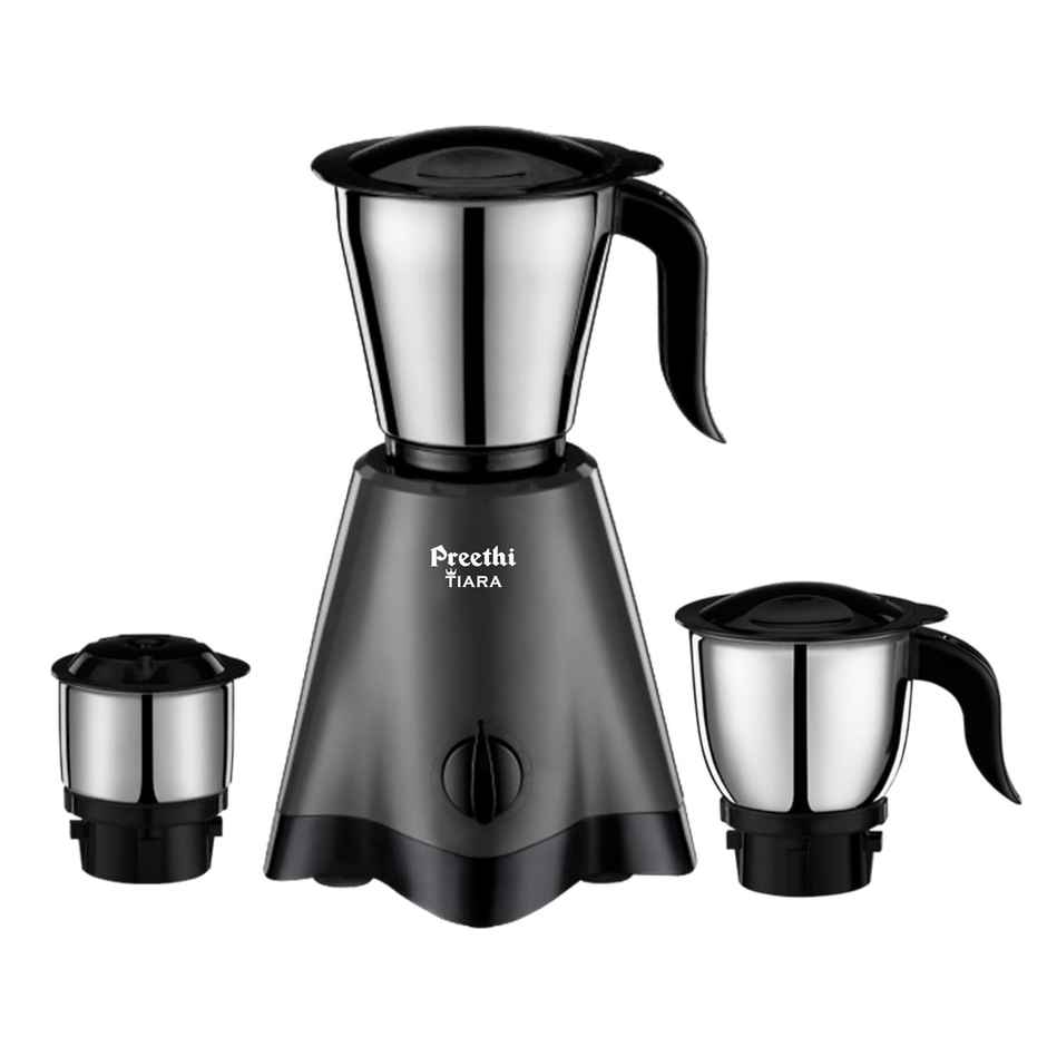 Preethi Tiara Mixer Grinder For Kitchen | 500 Watt Mixie | 3 Jars - Black & Grey
