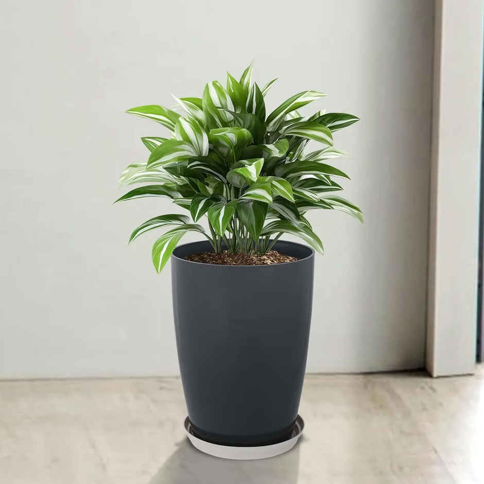 Kuber Industries 14 Inch Plain Tower Flower Pot with Plate for Home & Garden | Grey