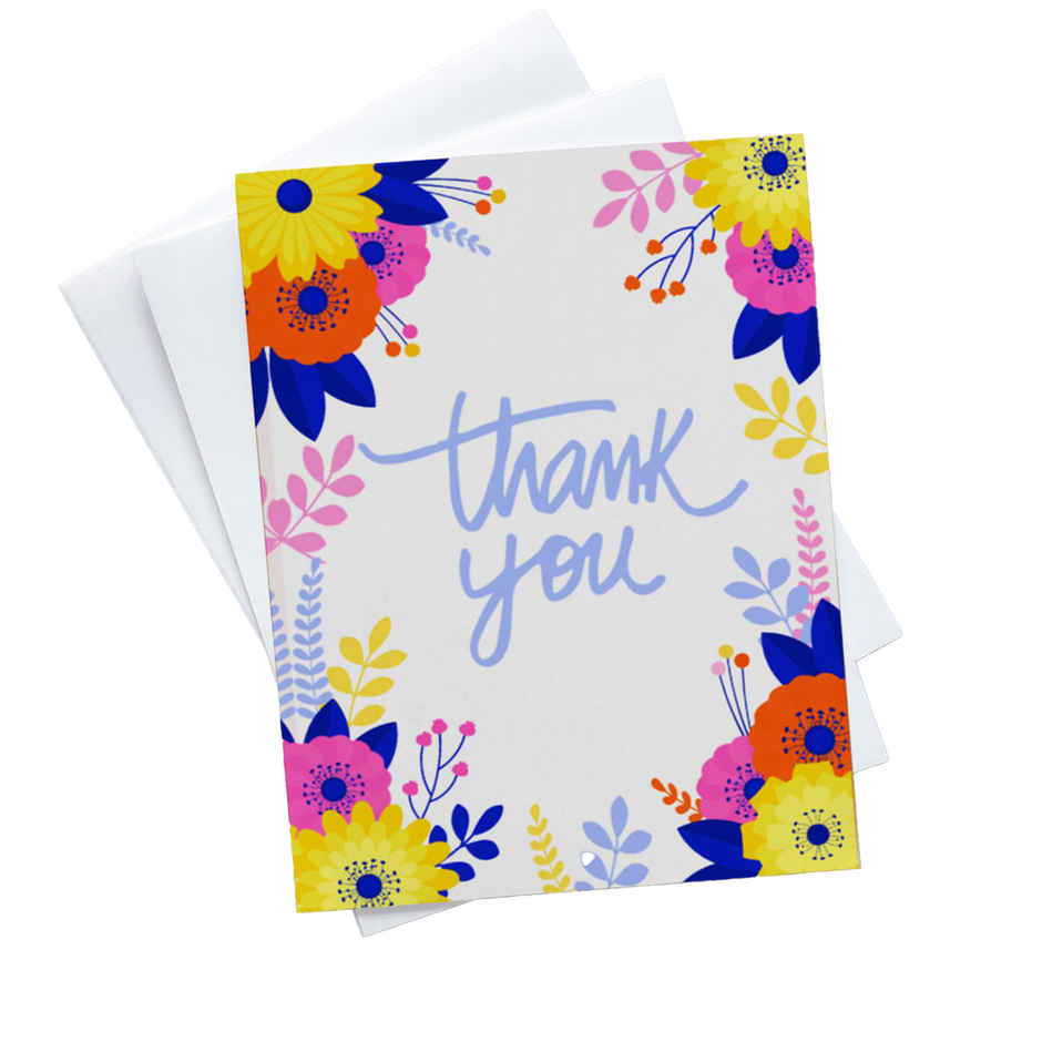 Mad Over Print Yellow Blue Floral Thank You Greeting Card For Father's Day