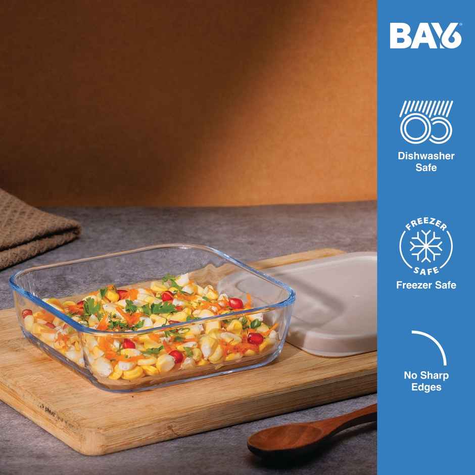 BAY6 Premium Imported Borosilicate Glass Container with Lid - 610 ml - Beige