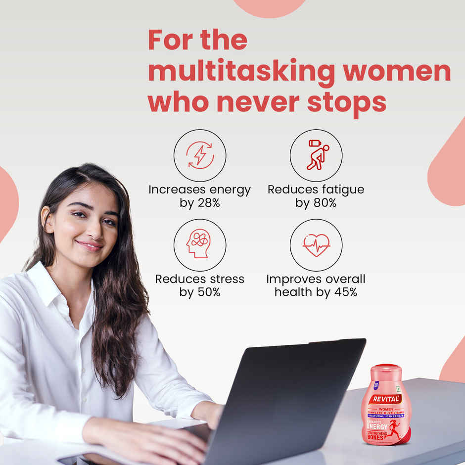 Revital H for Woman with Multivitamins,Calcium& Natural Ginseng for Daily Immunity(30 Tablets)