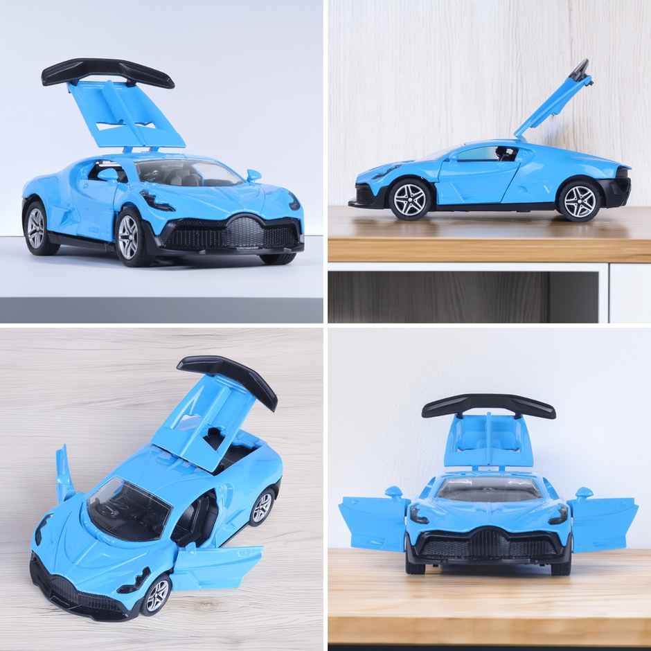 Race n Roll Premium Die-Cast Car | 3-Way Opening | Pull-Back Action | Bug Blue
