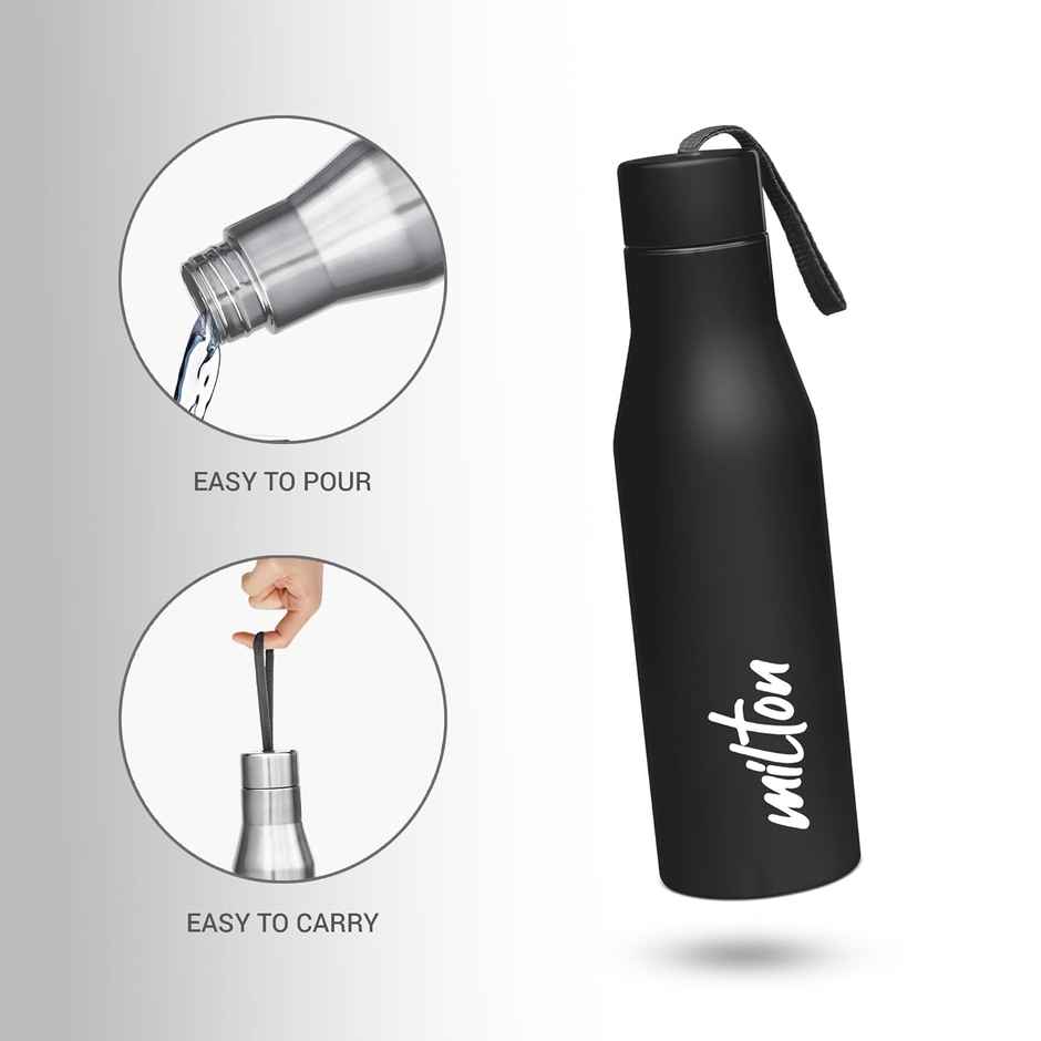 Milton Stainless Steel Super Water Bottle Single Walled Leak Proof | Black | 1 L
