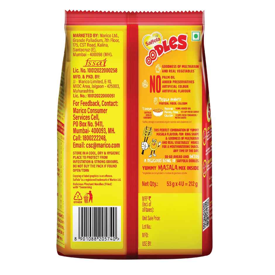 Saffola Oodles Instant Noodles Ring shape Yummy Masala Flavour No Maida Whole Grain Oats