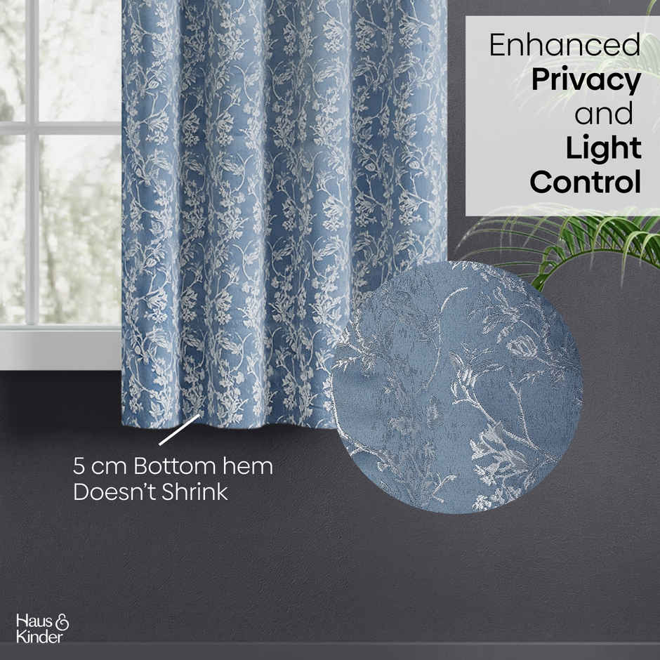 Haus & Kinder Polyester Jacquard Evening Grace Window Curtain | Blue