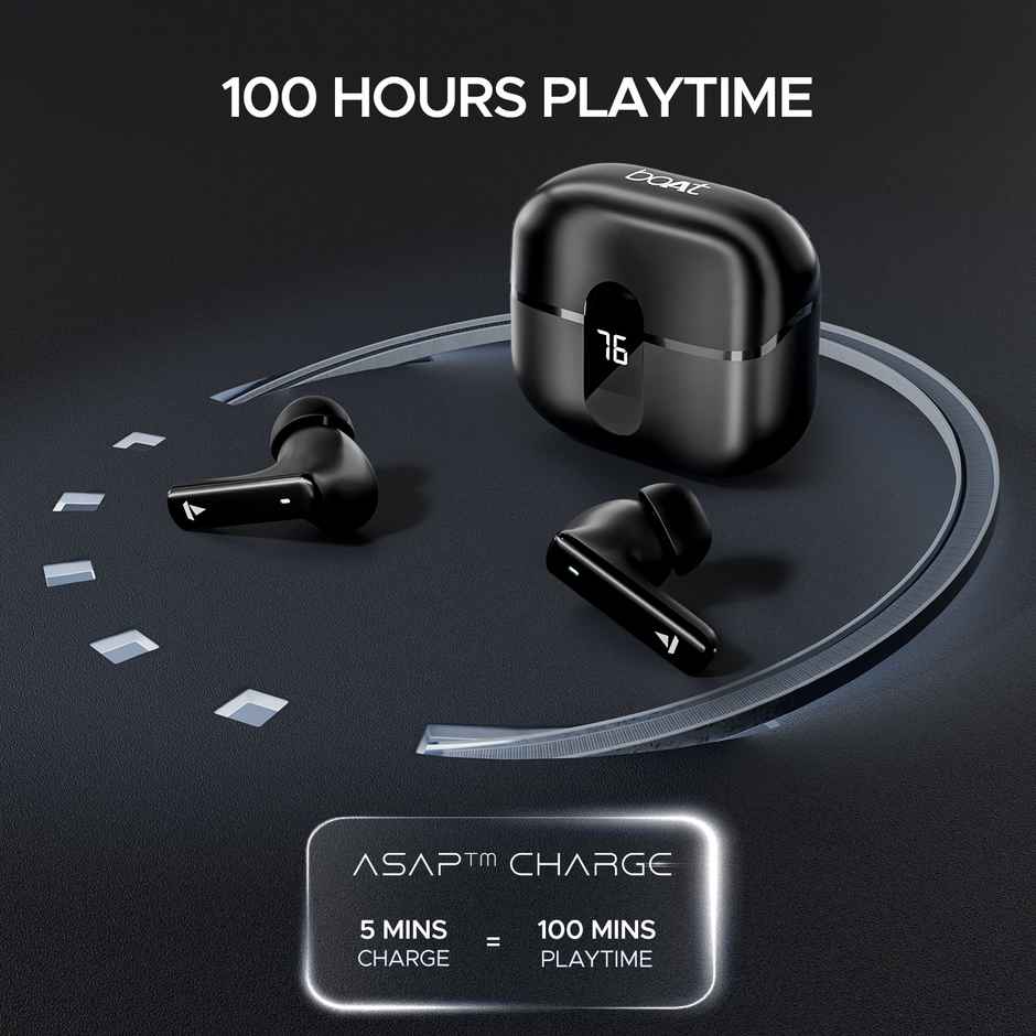 boAt Airdopes 121 Pro Plus TWS Ear Buds with mic,100HRS Battery, 4Mics ENx, 50ms Low Latency, Fast Charge, LED Display, IPX5, v5.3 Bluetooth in Ear Earbuds - Black
