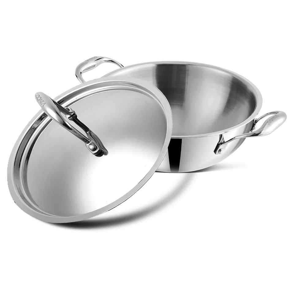 Vinod Platinum Triply Stainless Steel Extra Deep Kadai With Lid - 18 Cm, 1.2 L (Induction Friendly)
